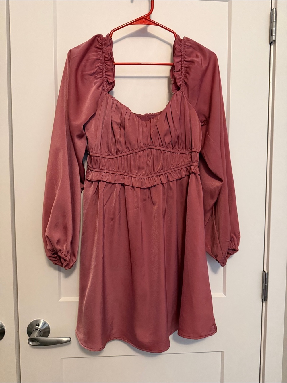 Altar'd State Dusty Rose Satin Long-Sleeve Mini Dress